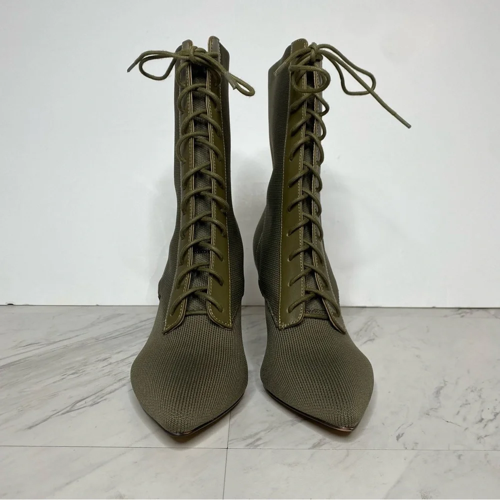 Charles David Piranha Green Lace Up Pointed Toe Boot 7M